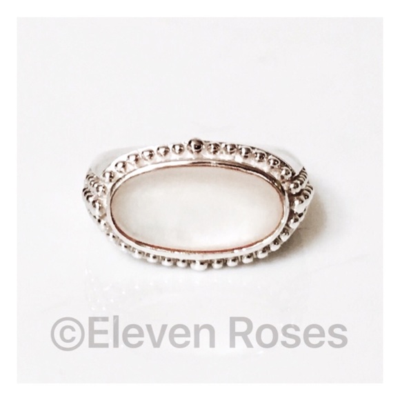 Large Sterling East West Mother Of Pearl Ring